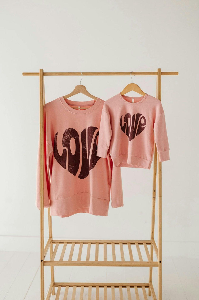 Girls Drop-Shoulder Pullover in Love in Rose Brown