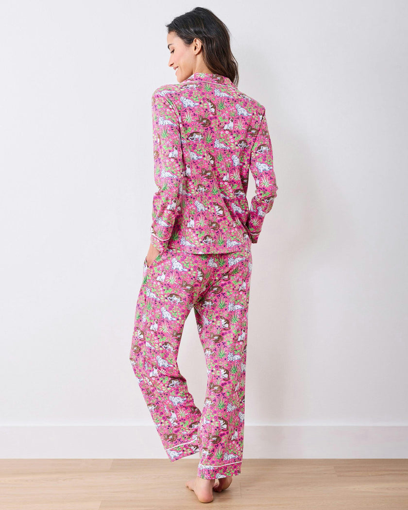 Must Love Cats - Organic Pima Modal Knit Long PJ Set - Pink Camellia