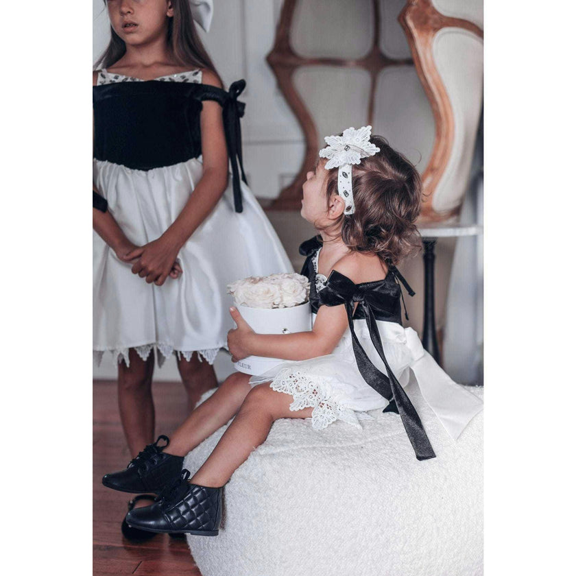 Audrey Black Velour Top and White Tulle Romper