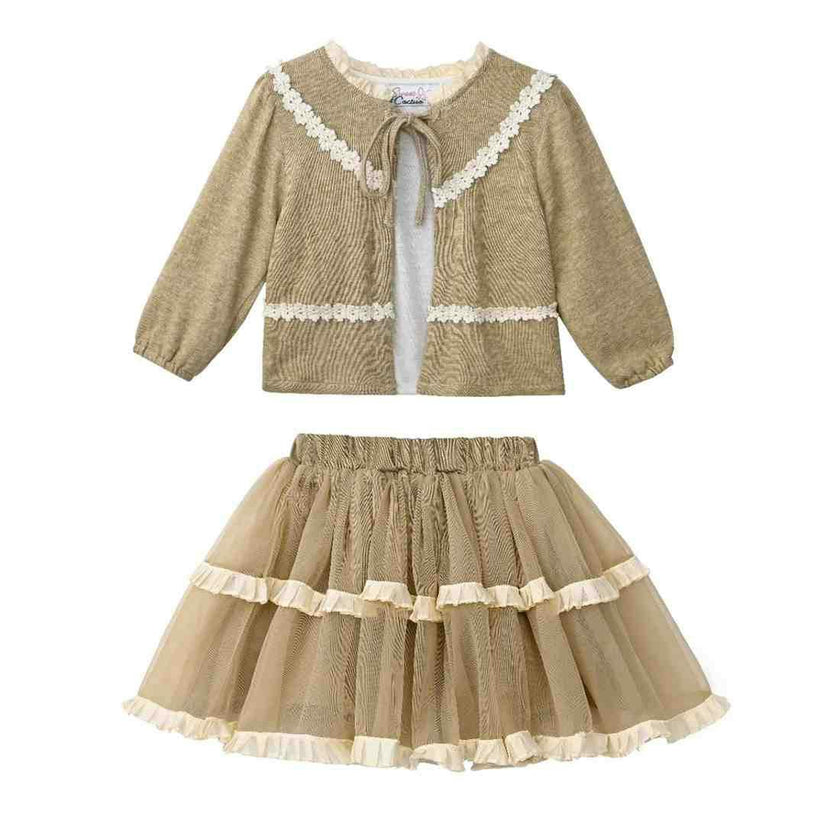 Light Brown Lace & Tulle Skirt Set