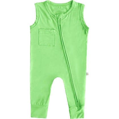 Sleeveless Footless Zip Romper, Lime