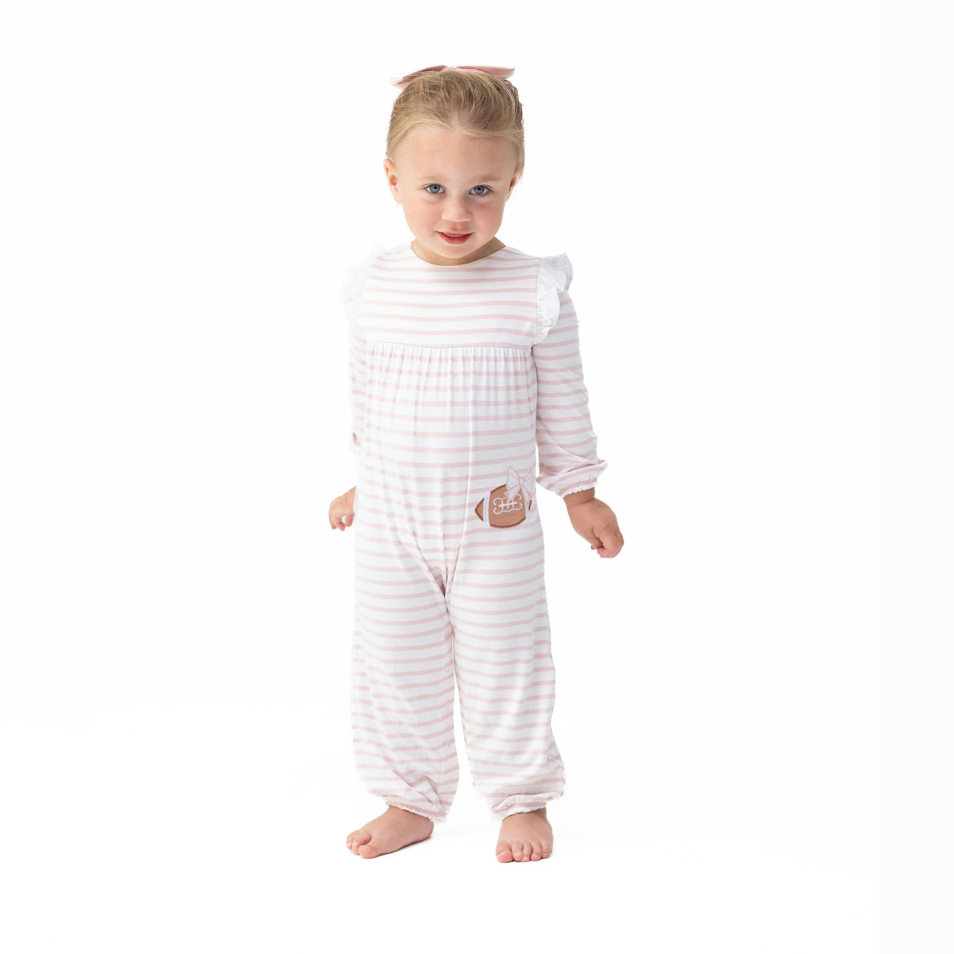 Football Dot and Stripe - Ruffle Sleeve Snap Romper