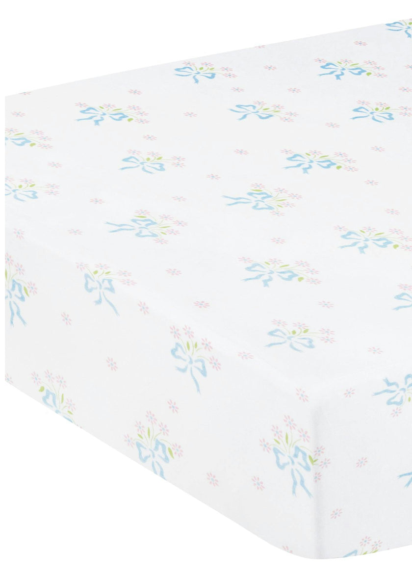 Pima Crib Sheet - Blue Bow Bouquet