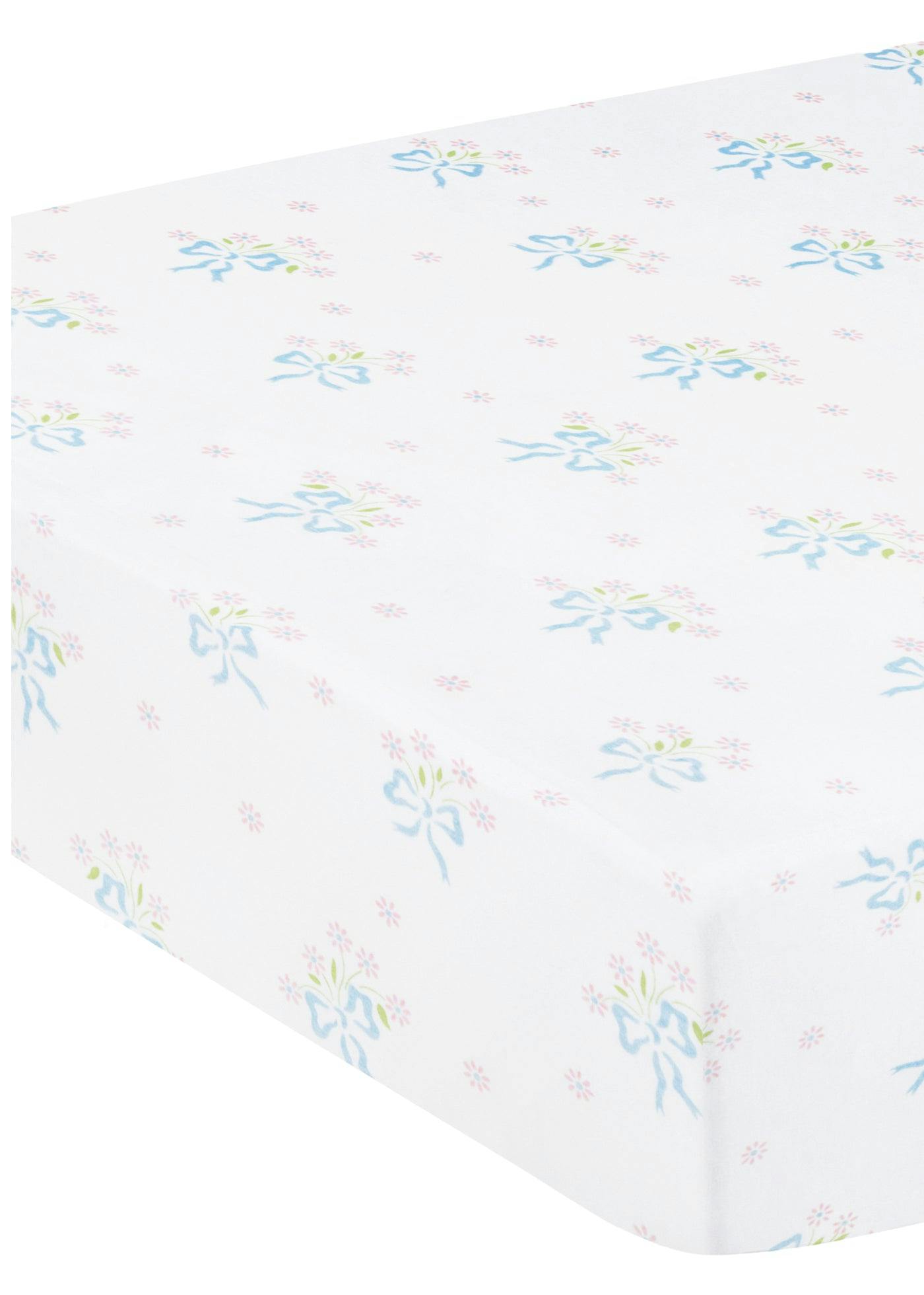 Pima Crib Sheet - Blue Bow Bouquet