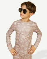 Kids Base Layer Set in Soft Brown Toile