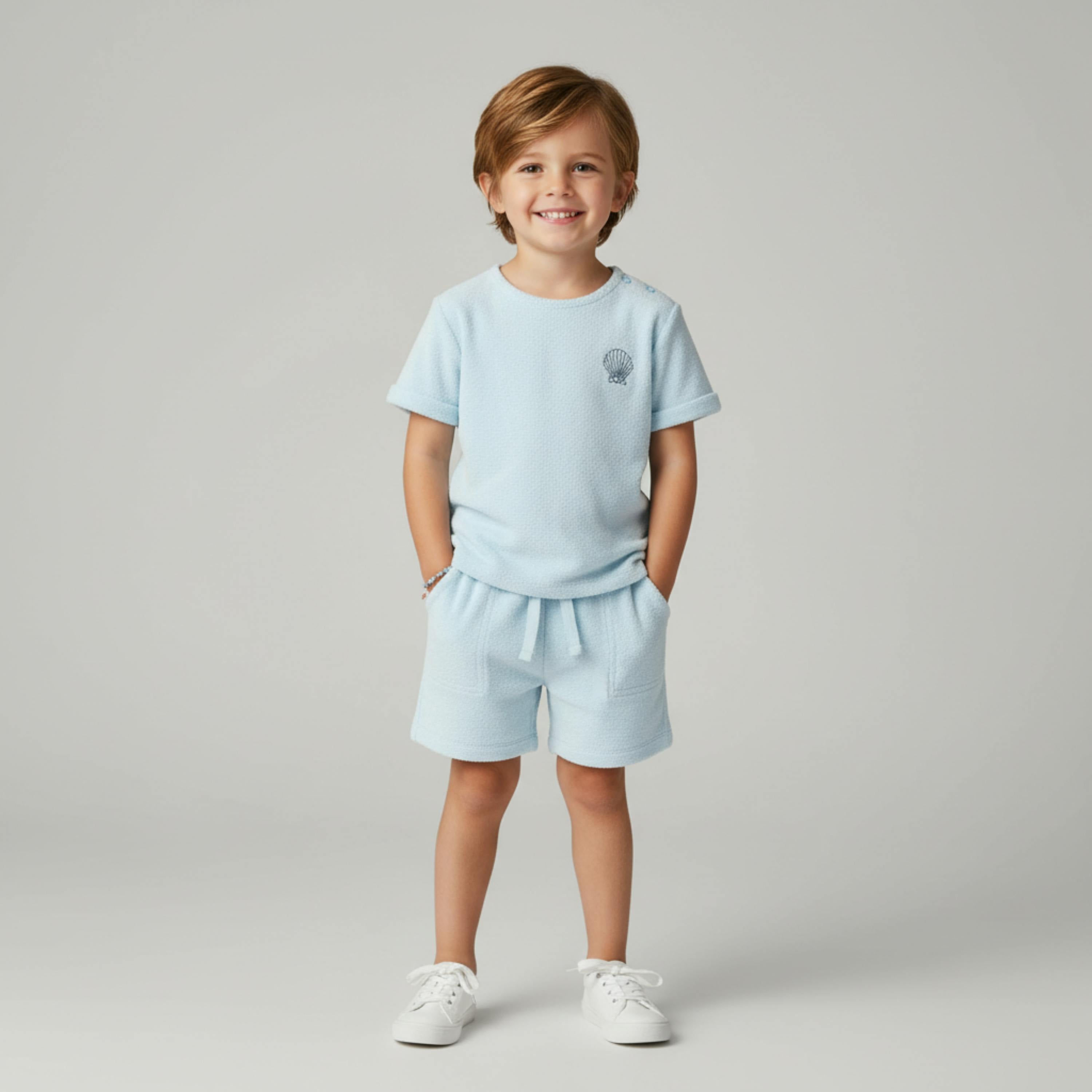 Organic Terry Tee & Shorts Set - Light Blue