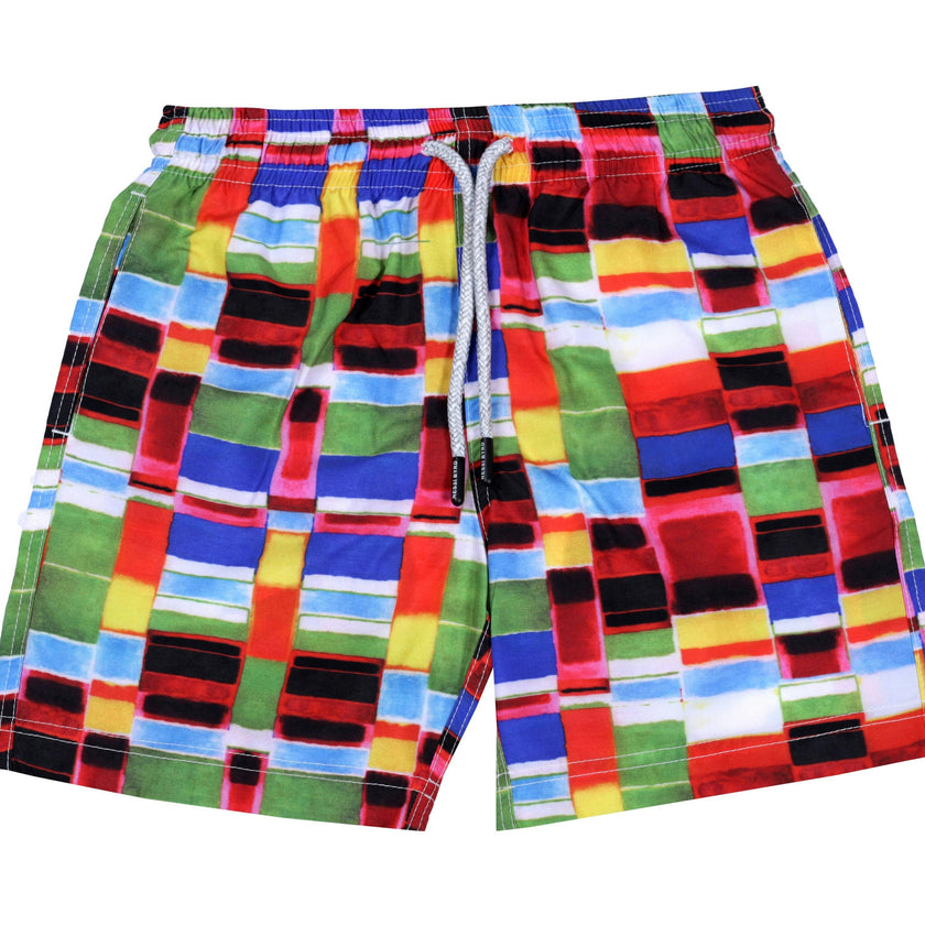 Kids' Colorful Checker Pattern Quick-Dry Swim Trunks