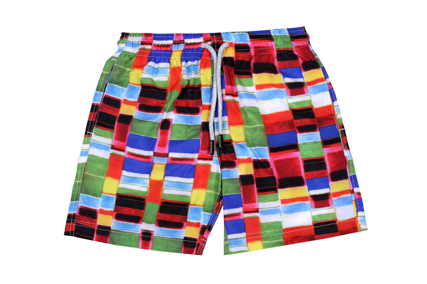 Kids' Colorful Checker Pattern Quick-Dry Swim Trunks