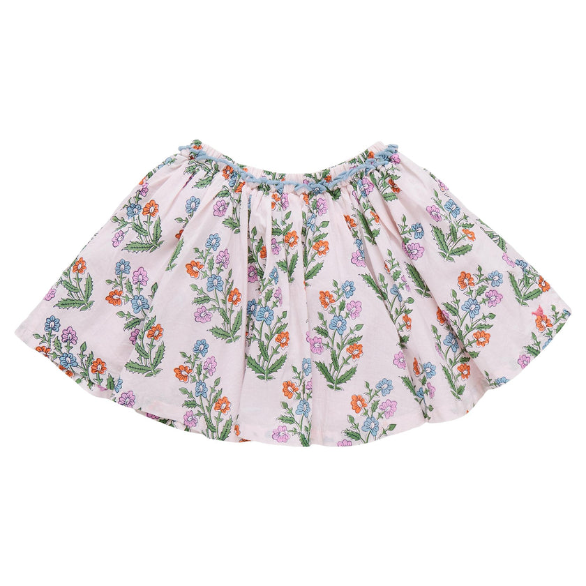 Girls Gianna Skirt - Pink Dewdrop Block Print