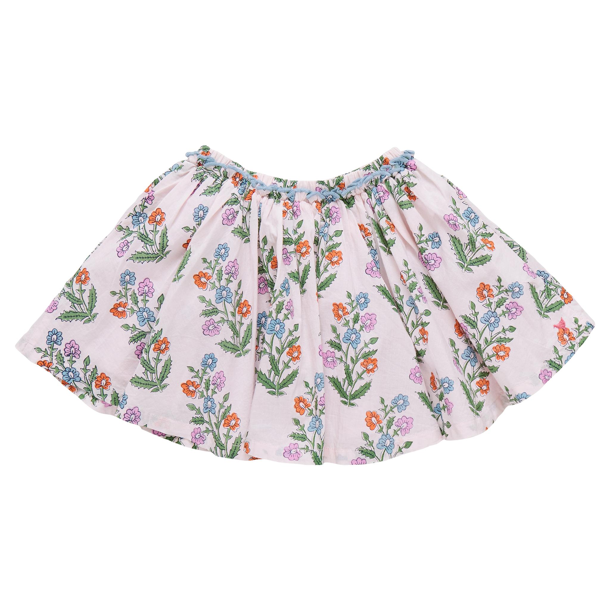 Girls Gianna Skirt - Pink Dewdrop Block Print