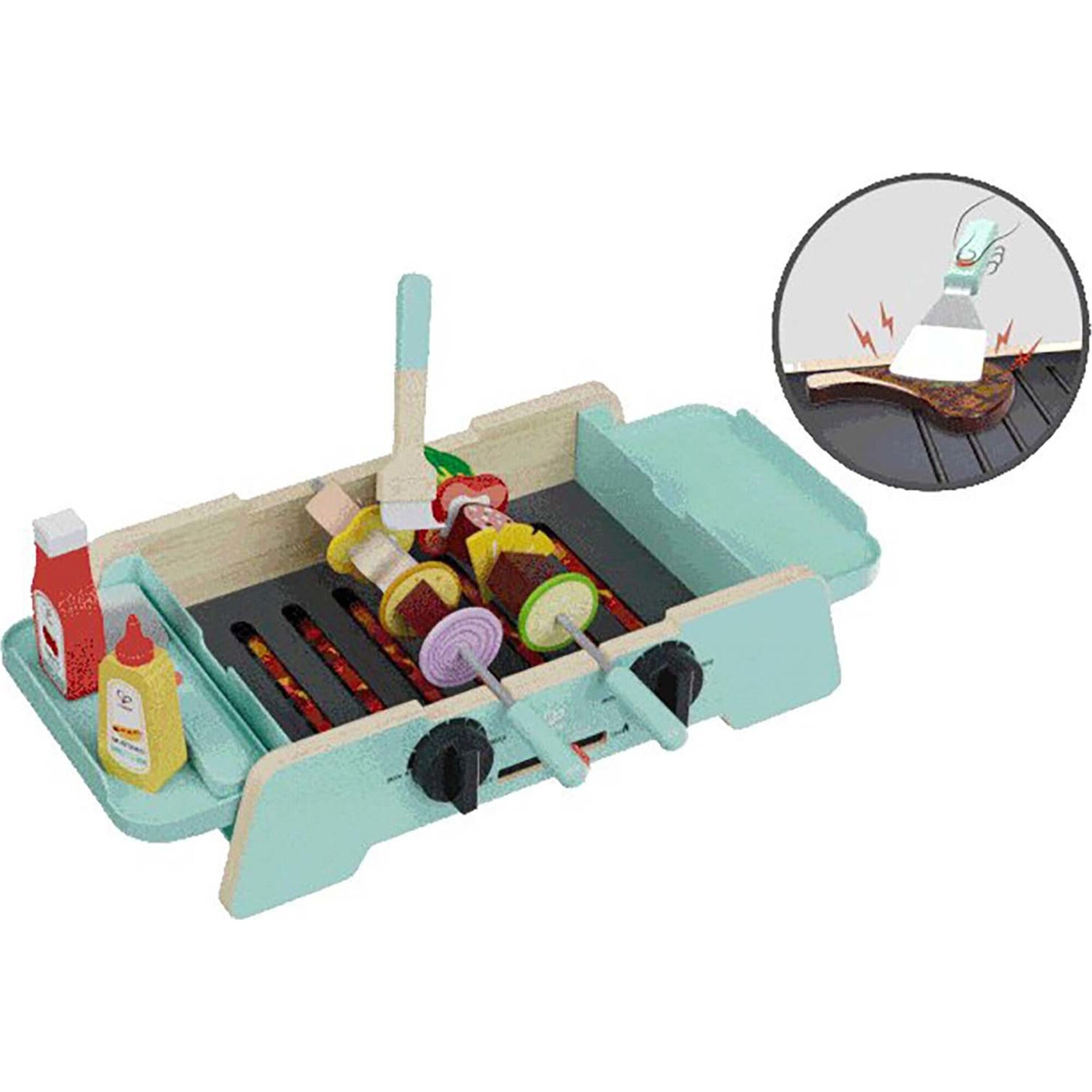 Hape: Sizzling Griddle & Grill BBQ - Teal Wooden Food Playset