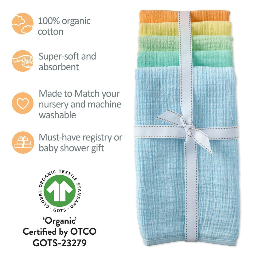 RILEY 5-Pack Crinkle Muslin Burp Cloths