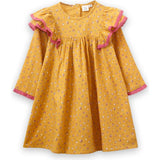 Toddler Long Flutter Sleeves Dress with Lace Trim