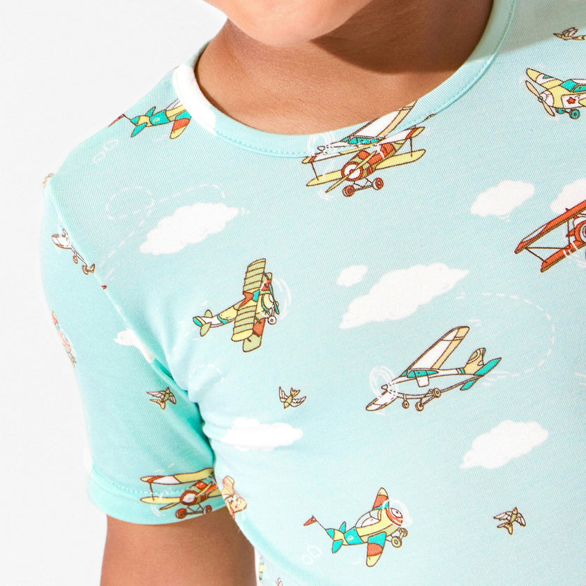 Vintage Airplanes Bamboo Kids Pajama Short Set