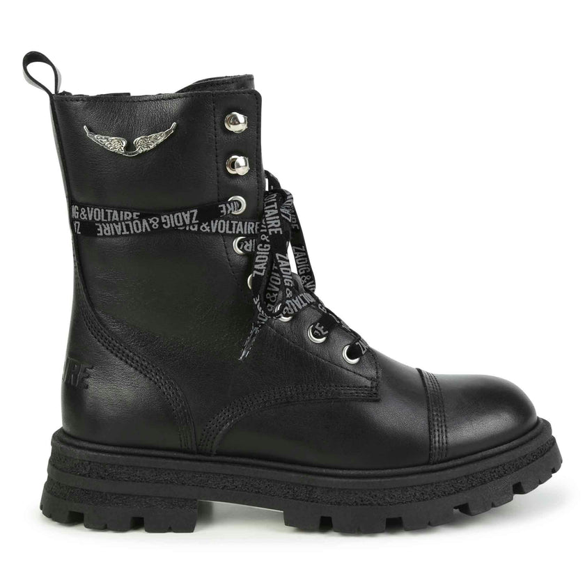 ZADIG & VOLTAIRE Logo-Print Laces Leather Combat Boots