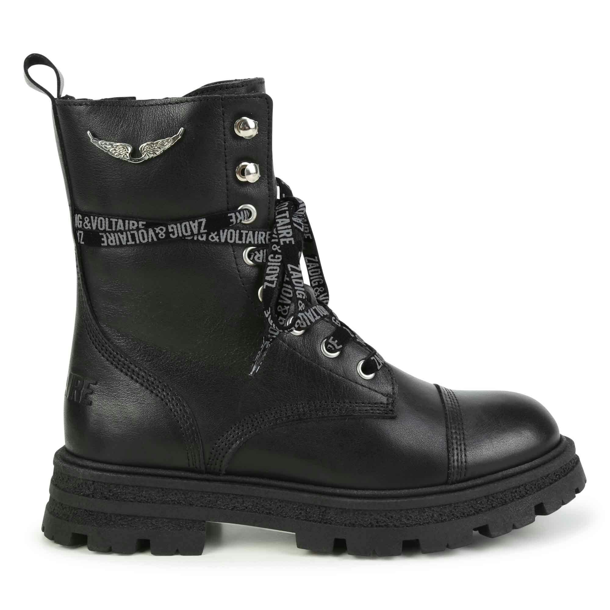 ZADIG & VOLTAIRE Logo-Print Laces Leather Combat Boots