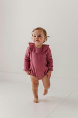 Girls Gauze Frill Neck Bodysuit in Mesa Rose