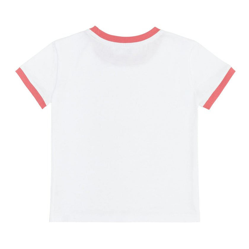 Unisex White Ringer Tee With Poppy Red Trim