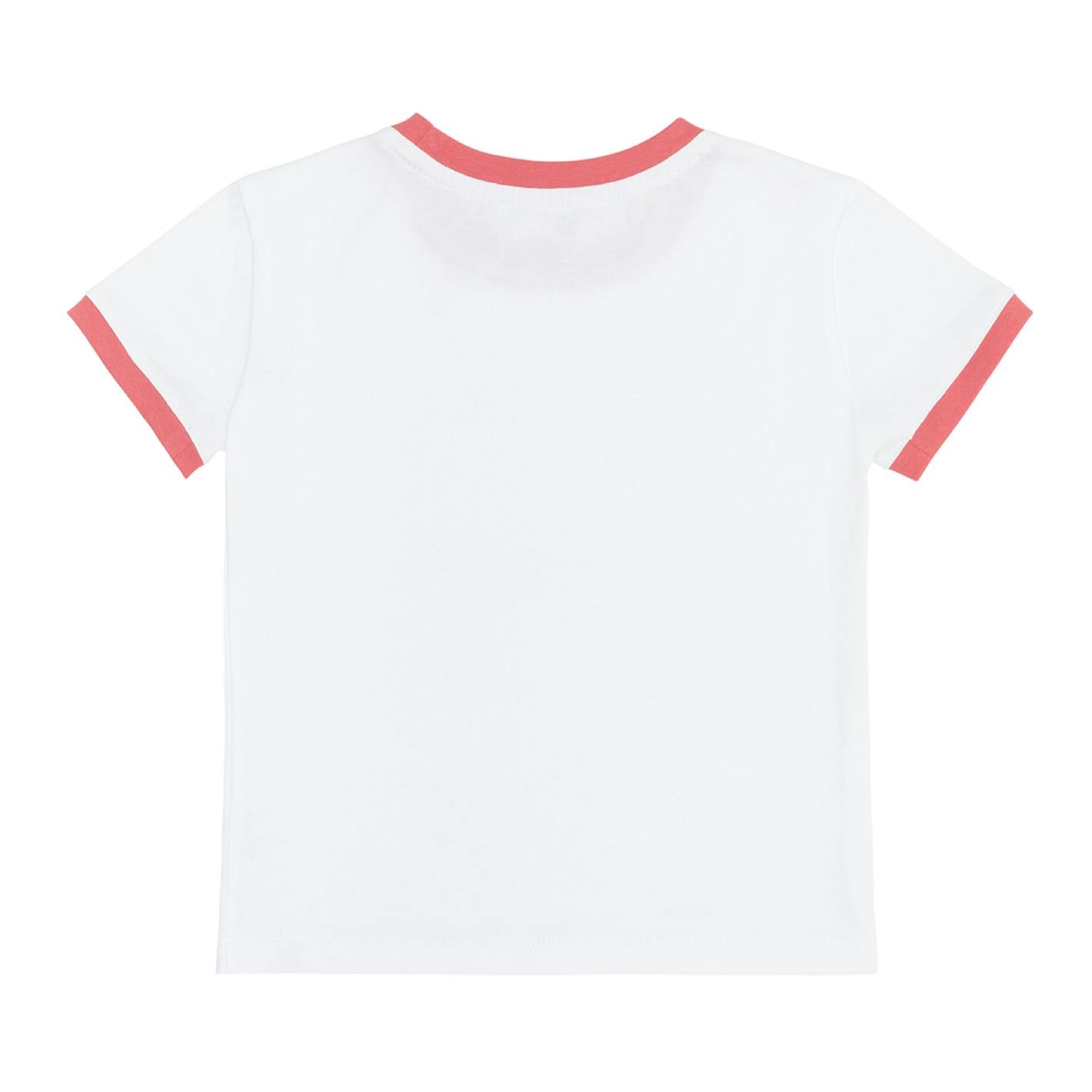 Unisex White Ringer Tee With Poppy Red Trim
