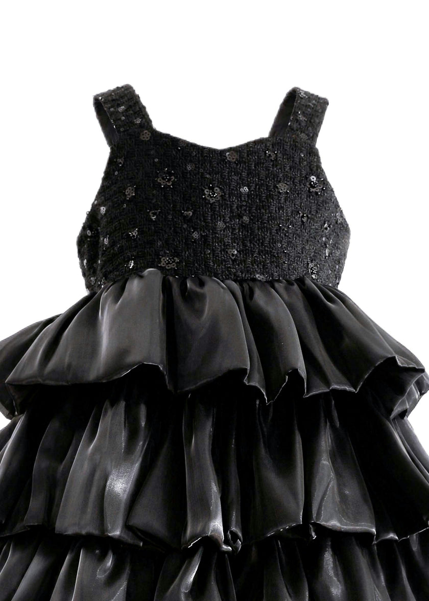 Black Ruffle Tiered Gala Dress