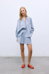 Cloe Woman Shirt Summer Midnight Pinstripes
