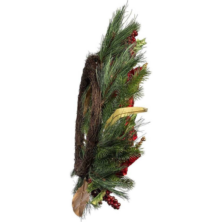24-Inch Unlit Gold and Red Poinsettia Wreath