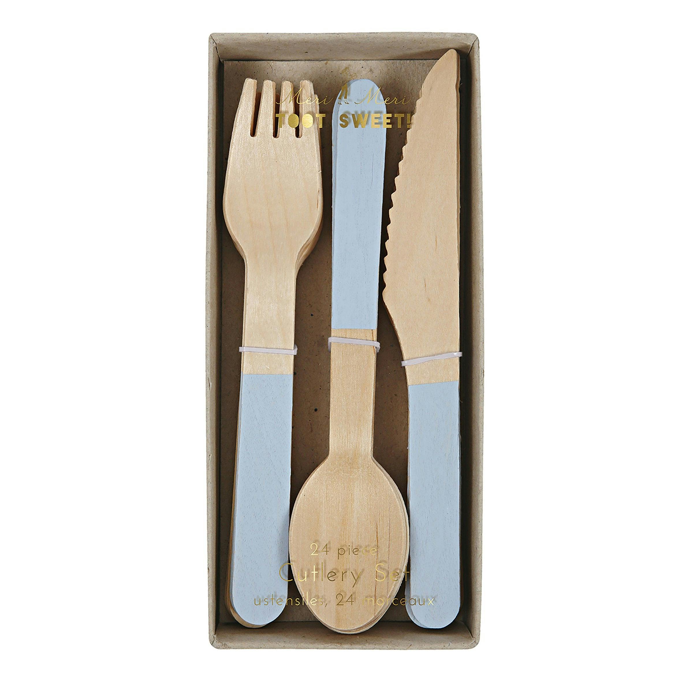 Soft Blue Wooden Cutlery Set