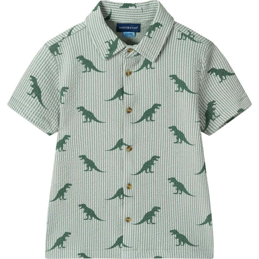 Boys Short Sleeve Cabana Set | Green Stripe Dino