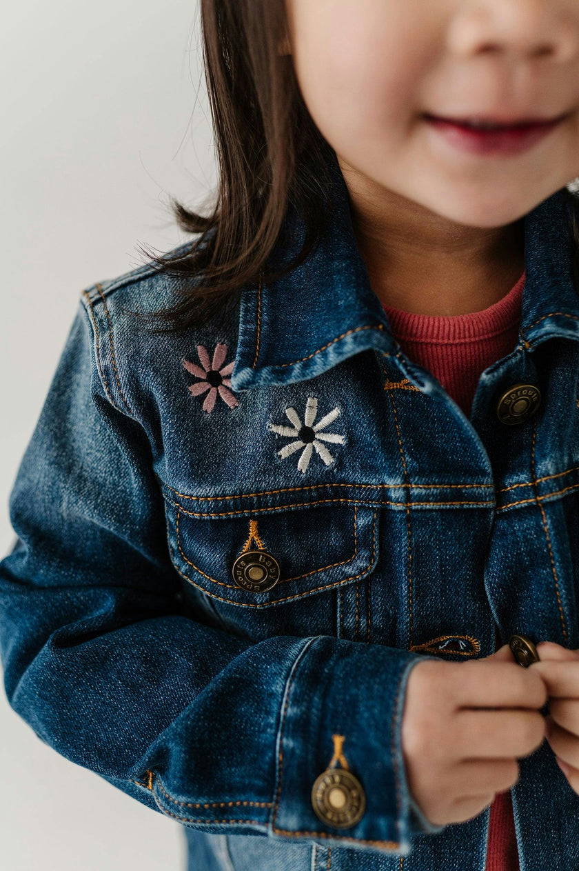 Girls Denim Jacket in Dark Blue Wash