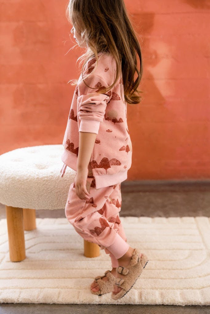 Kids Terry Mountains Print Ribbed Hem Drawstring Joggers
