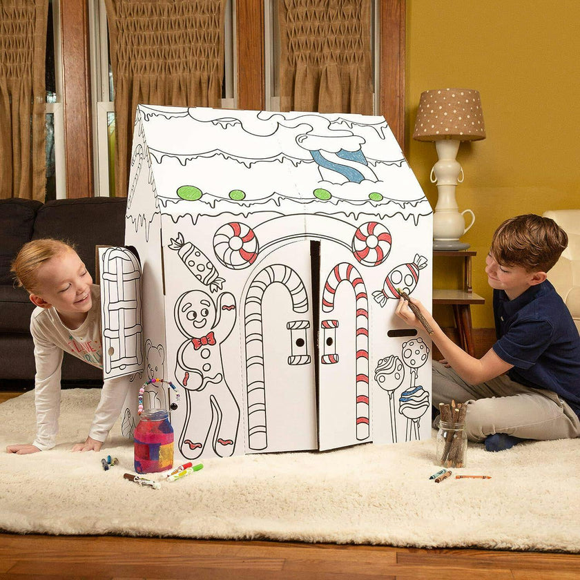 Cardboard Coloring Playhouse Gingerbread House - Kids Art & Craft