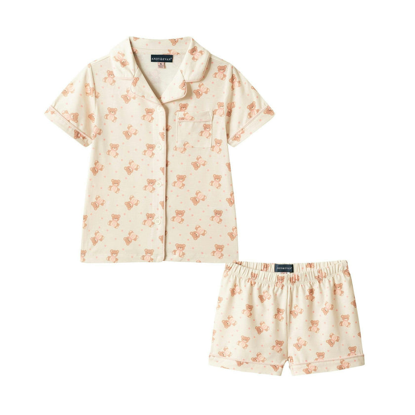 Girls Polka Dot Buttondown Pajama Set | White Teddy Bear