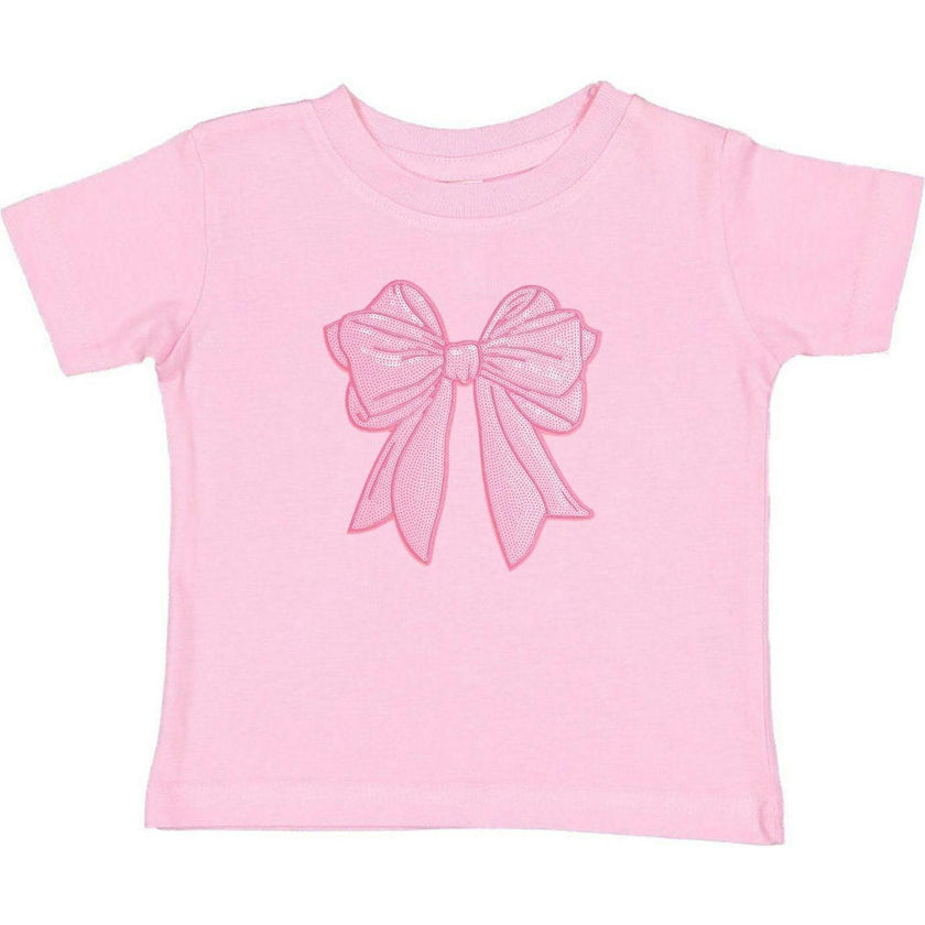 Pink Bow Sequin Patch Short Sleeve T-Shirt