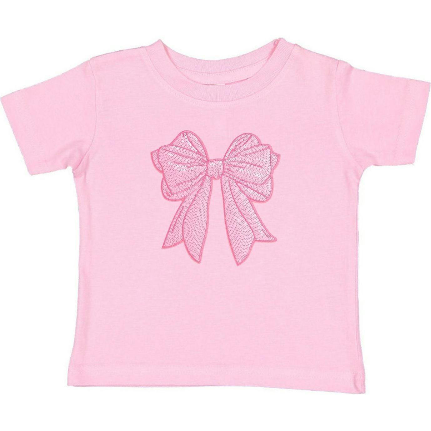 Pink Bow Sequin Patch Short Sleeve T-Shirt