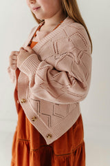 Girls Textured Sweater Cardigan in Textured Rose Cloud