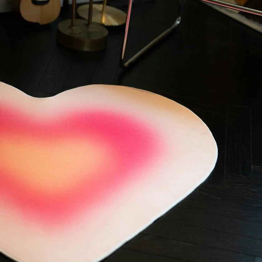 Pink Modern Gradient Heart Rug by Juan Marquez