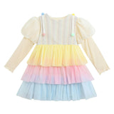 Cream Pastel Pom-Pom Tulle Dress