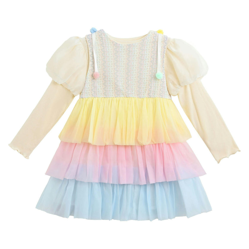 Cream Pastel Pom-Pom Tulle Dress