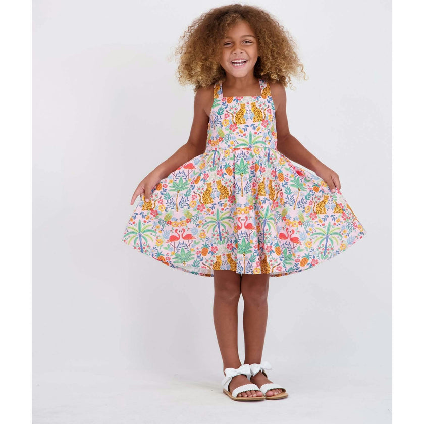 Girls Textured Cotton Poplin Dress | Pink Cheetah