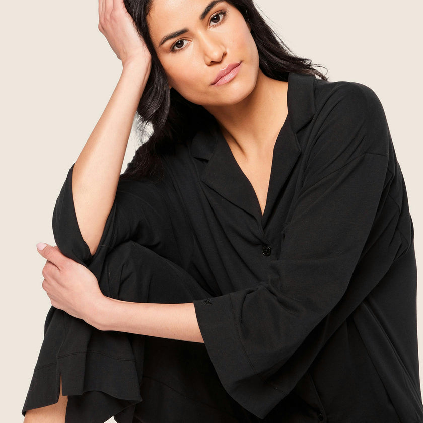 The Olivia Wide Leg Pima Pajama Set in Black