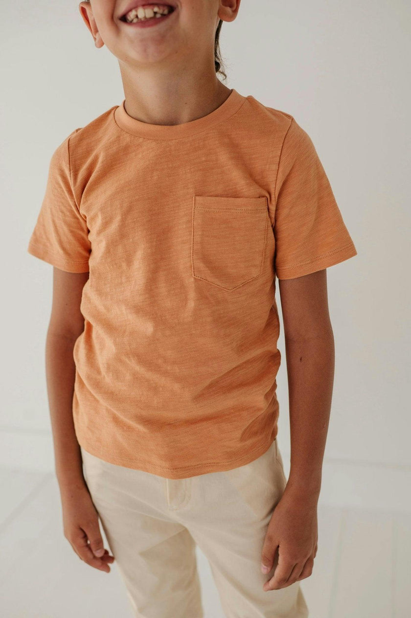 Boys Short Sleeve Pocket Shirt in Dusty Orange