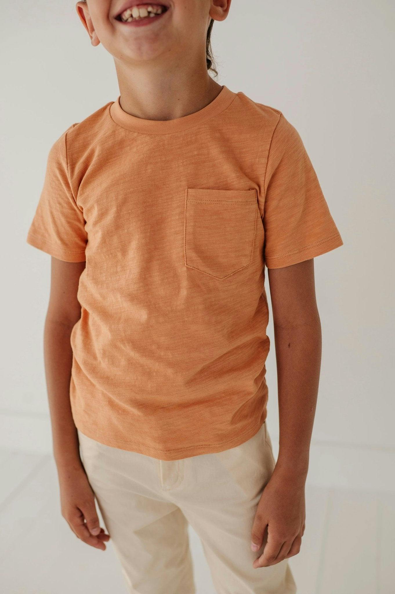 Boys Short Sleeve Pocket Shirt in Dusty Orange