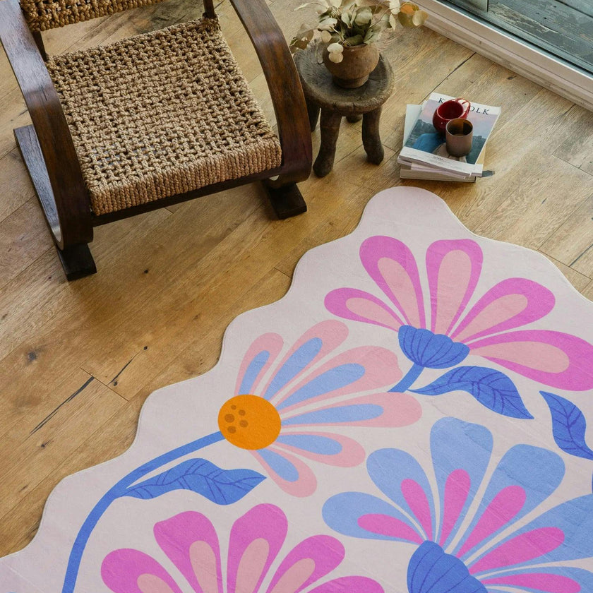 Lavender Base Purple Floral Wavy Rug by Jessica Miller