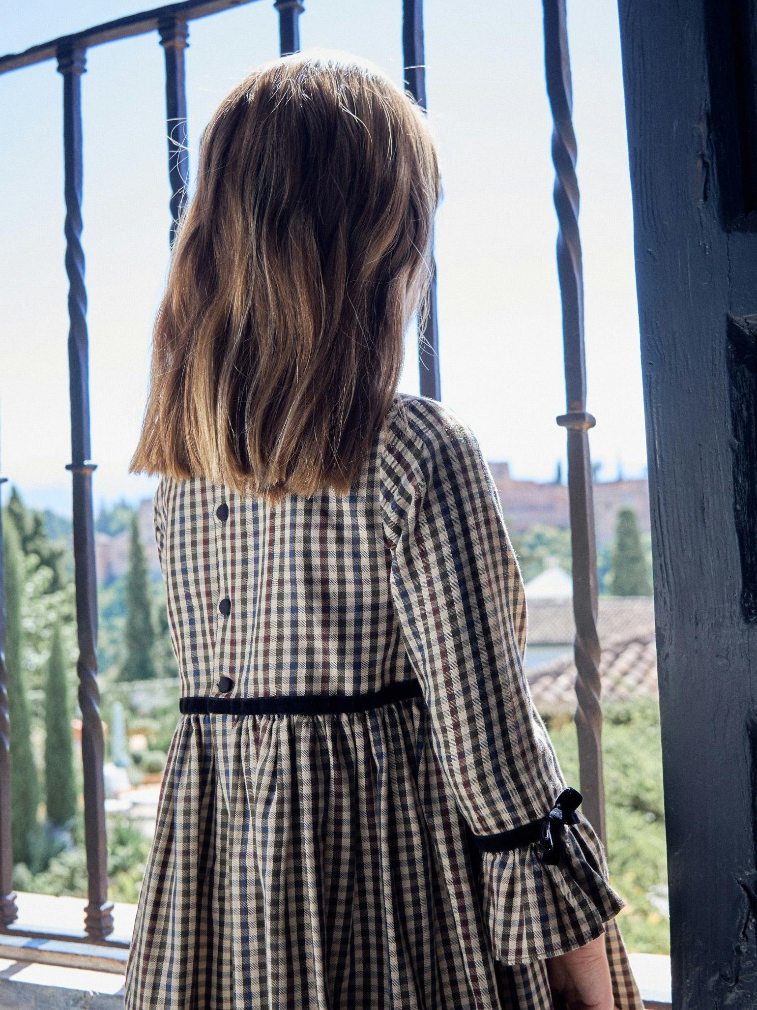 Burgundy Check Marta Girl Dress