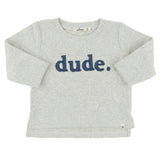 Denim "dude" Applique Raw Edge Baby Rib Tee