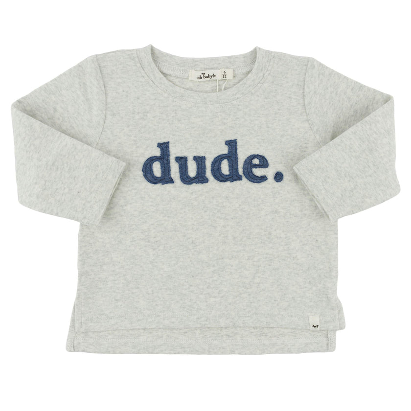 Denim "dude" Applique Raw Edge Baby Rib Tee