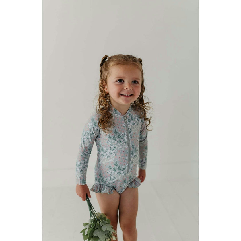 Girl's One-Piece Ruffle Rash Guard Swimsuit