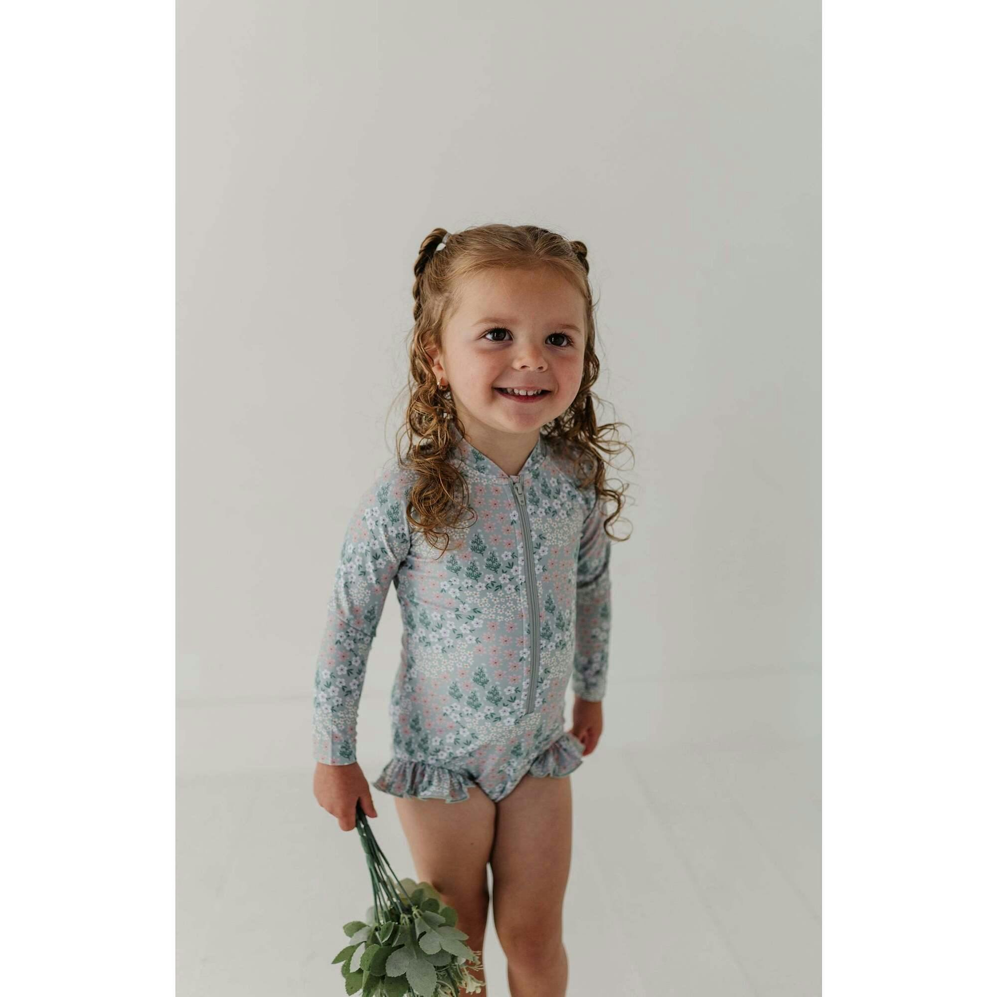 Girl's One-Piece Ruffle Rash Guard Swimsuit