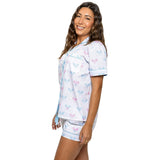 Women's Tennis Bows Short PJ Set - Blue Pink Organic Cotton Poplin