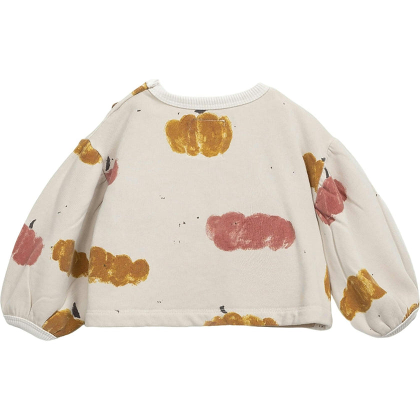 Pumpkin Graphic Print Crew Neck Long Puff Sleeve Crop Sweatshirt